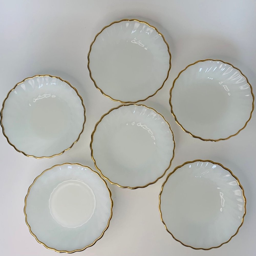 Vintage Swirl Golden Shell Lustre Small Fruit Dessert Bowls by Anchor Hocking